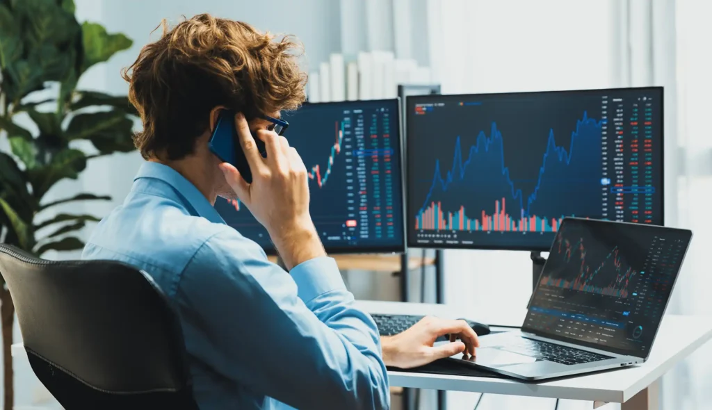 market graph in real time at modern office